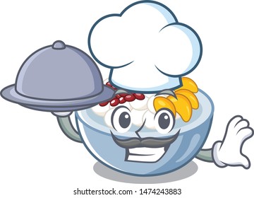 Chef with food anmitsu isolated with in the mascot