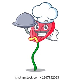 Chef with food anthurium flower pink in cartoon garden