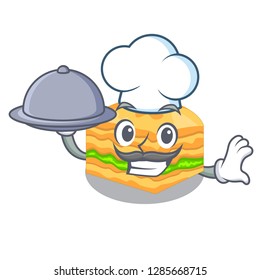 Chef with food baklava in a the character bowl