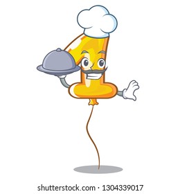 Chef with food balloon number one above character wall