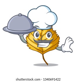 Chef with food birch leaves spread the cartoon sticks