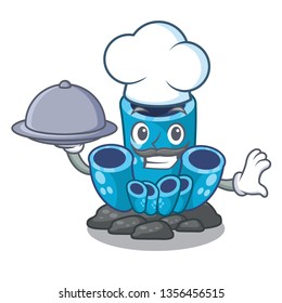 Chef with food blue sponge coral isolated the mascot