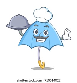 Chef with food blue umbrella character cartoon