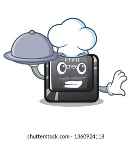 Chef with food button print screen isolated with cartoon