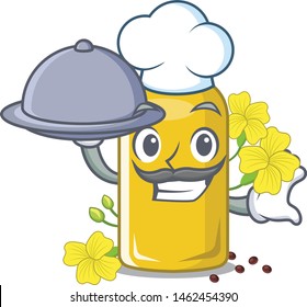 Chef with food canola oil above the chair character