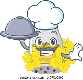 Chef with food canola seed oil in character shape