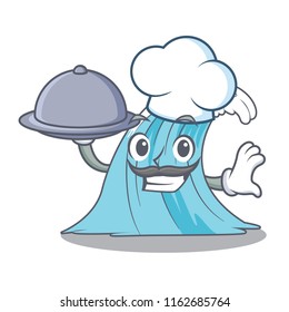Chef with food cartoon blue wave surf