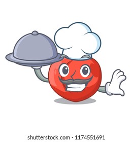 Chef with food cartoon fresh sweet nectarines in the garden