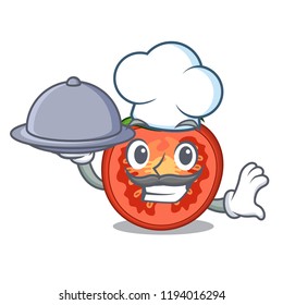 Chef with food cartoon fresh tomato slices for cooking