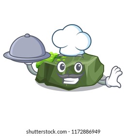 Chef with food cartoon large stone covered with green moss
