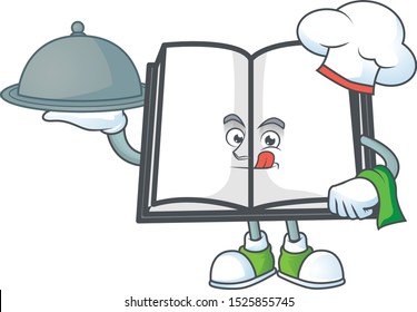 Chef with food cartoon open book with cartoon shape