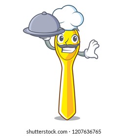 Chef with food cartoon plastic spoon on the plate