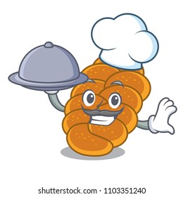 Chef with food challah mascot cartoon style