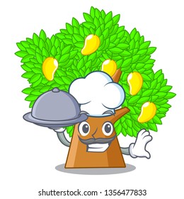 Chef with food character mango tree beside the house