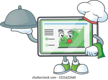 Chef with food up chart horizontal table shape character.