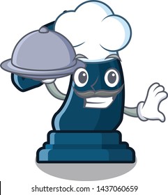 Chef with food chess knight isolated with the cartoon