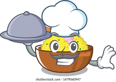 Chef with food chicken biryani isolated in the mascot