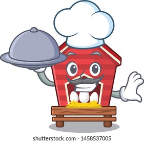 Chef with food chicken coop in character house yards