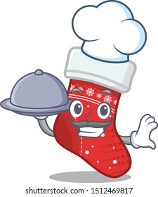 Chef with food christmas stocking character shaped in cartoon