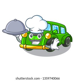 Chef with food classic car in the shape mascot