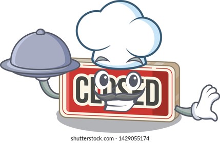 Chef with food closed sign attached to cartoon door