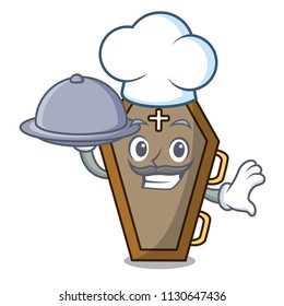 Chef with food coffin mascot cartoon style vector illustration