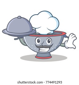 Chef with food colander utensil character cartoon