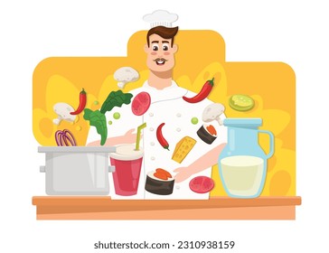 Diseño de vectores de concepto de comida y chef