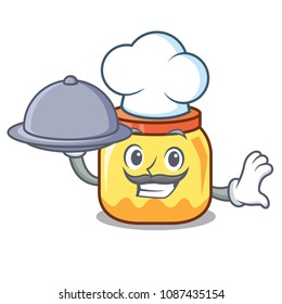 Chef with food cream jar mascot cartoon