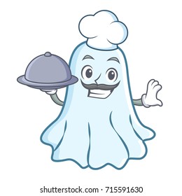 Chef with food cute ghost character cartoon