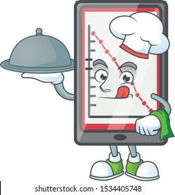 Chef with food down chart vertical tablet for report.