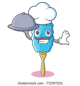 Chef with food feather duster character cartoon