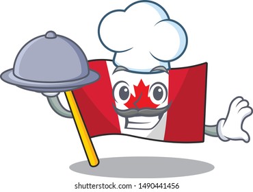 Chef with food flag canadian is stored cartoon cupboard