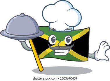 Chef with food flag jamaica character shaped on mascot