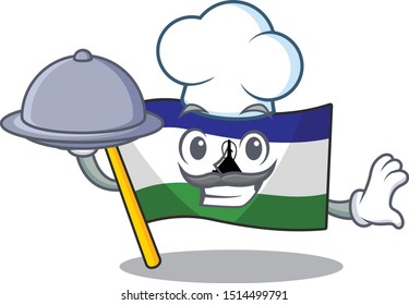 Chef with food flag lesotho isolated in the character
