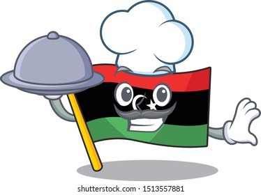 Chef with food flag libya is flying cartoon pole