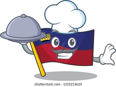 Chef with food flag liechtenstein folded above mascot table