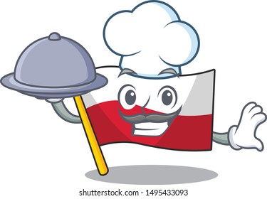Chef with food flag poland hoisted isolated the character
