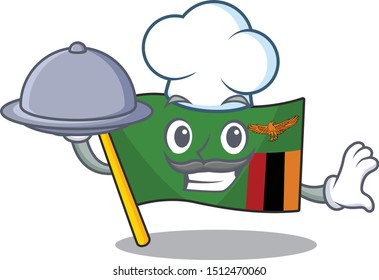 Chef with food flag zambia cartoon hoisted in pole