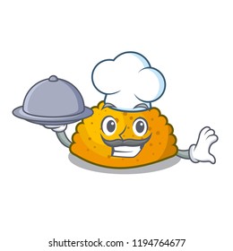 Chef with food fried patties isolated on the mascot