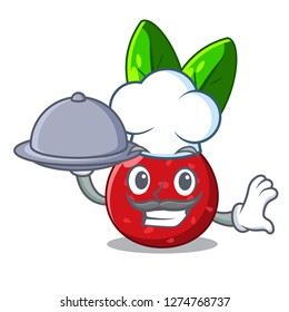 Chef with food fruit yangmei in the cartoon fridge