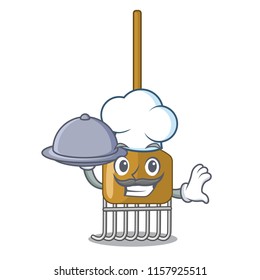 Chef with food Garden rake Agriculture tool mascot