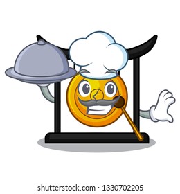Chef with food golden gong isolated with the mascot