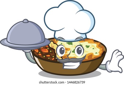Chef with food gratin in the a mascot shape