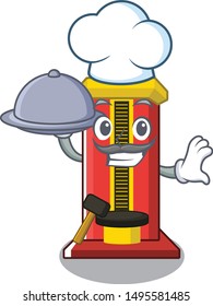 Chef with food hammer game machine isolated in character