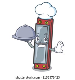 Chef with food harmonica mascot cartoon style