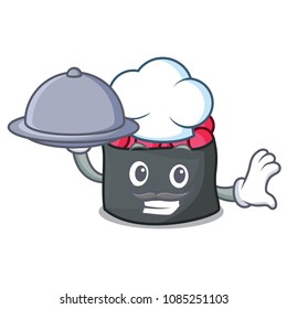 Chef with food ikura mascot cartoon style