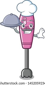 Chef with food immersion blender isolated in the cartoon