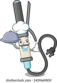Chef with food iron curling in the cartoon shape