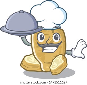 Chef with food jerusalem artichoke isolated in the cartoon